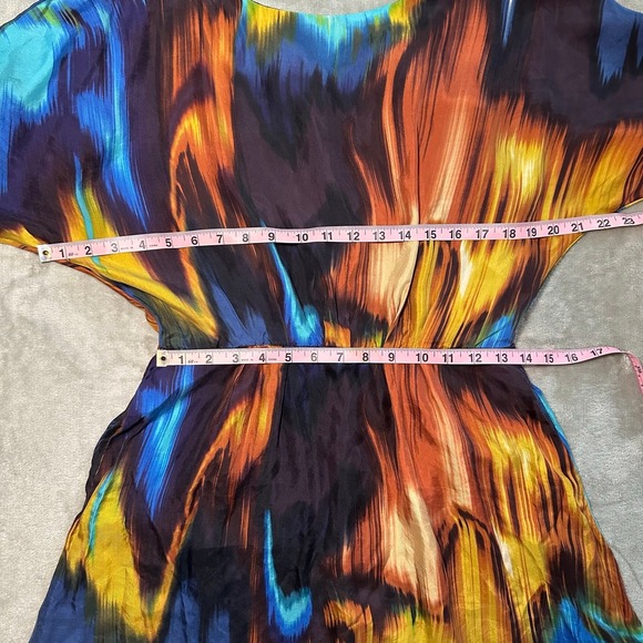 Single Silk Mini Dress Women Size M Multicolor Art to Wear Maximalist Artsy Vtg - Picture 7 of 12
